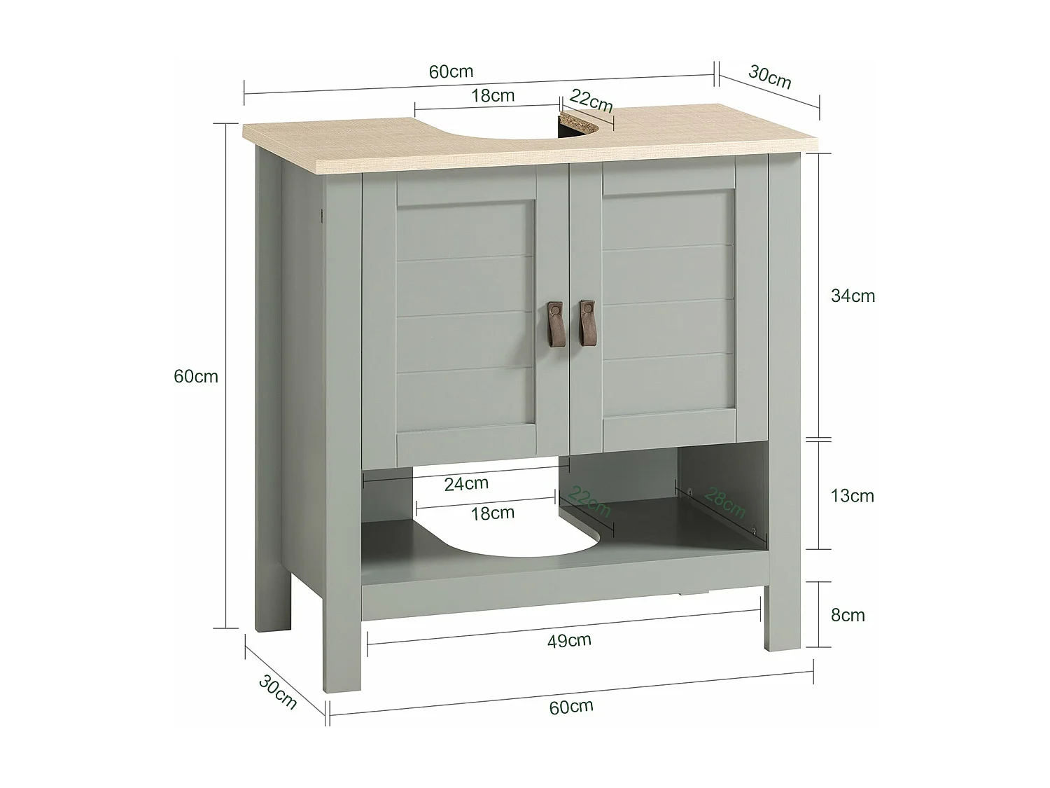 Waschbeckenunterschrank BZR69-II-HG 60 x 60 x 30 cm Grau