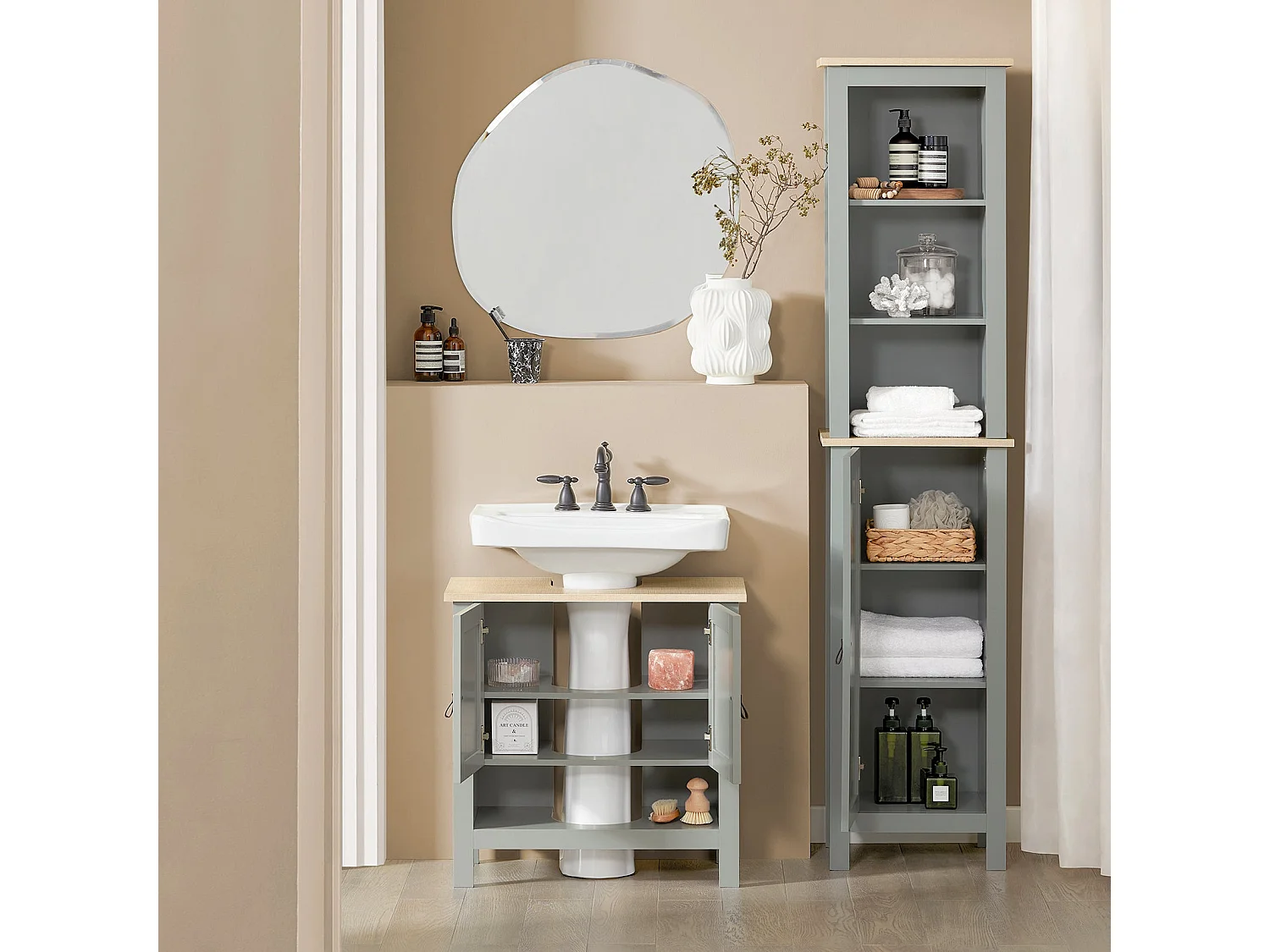 Meuble Sous Lavabo Meuble Sous Vasque Housse Colonne Lavabo 60x30x60 Cm, BZr69-ii-hg
