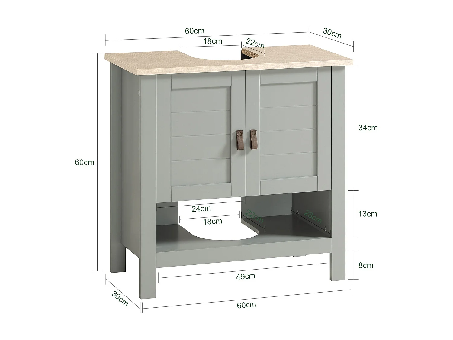 Meuble Sous Lavabo Meuble Sous Vasque Housse Colonne Lavabo 60x30x60 Cm, BZr69-ii-hg