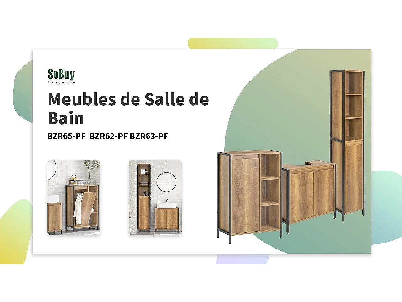 Mueble para Debajo del Lavabo Armario de Baño de Suelo 1 Estante y 2 Puertas 60 x 30 x 60 cm BZR63-PF SoBuy ES