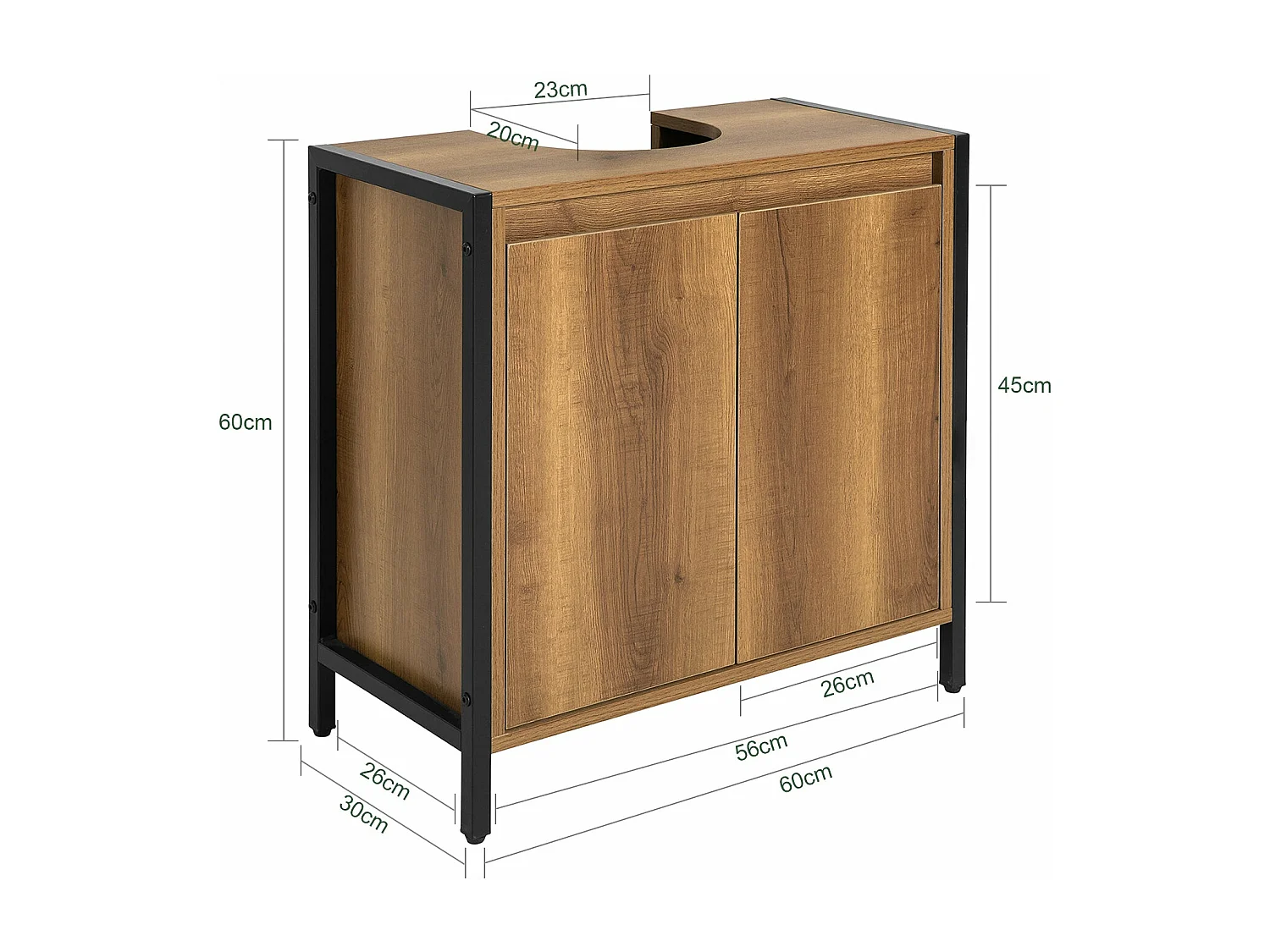 Mueble para Debajo del Lavabo Armario de Baño de Suelo 1 Estante y 2 Puertas 60 x 30 x 60 cm BZR63-PF SoBuy ES