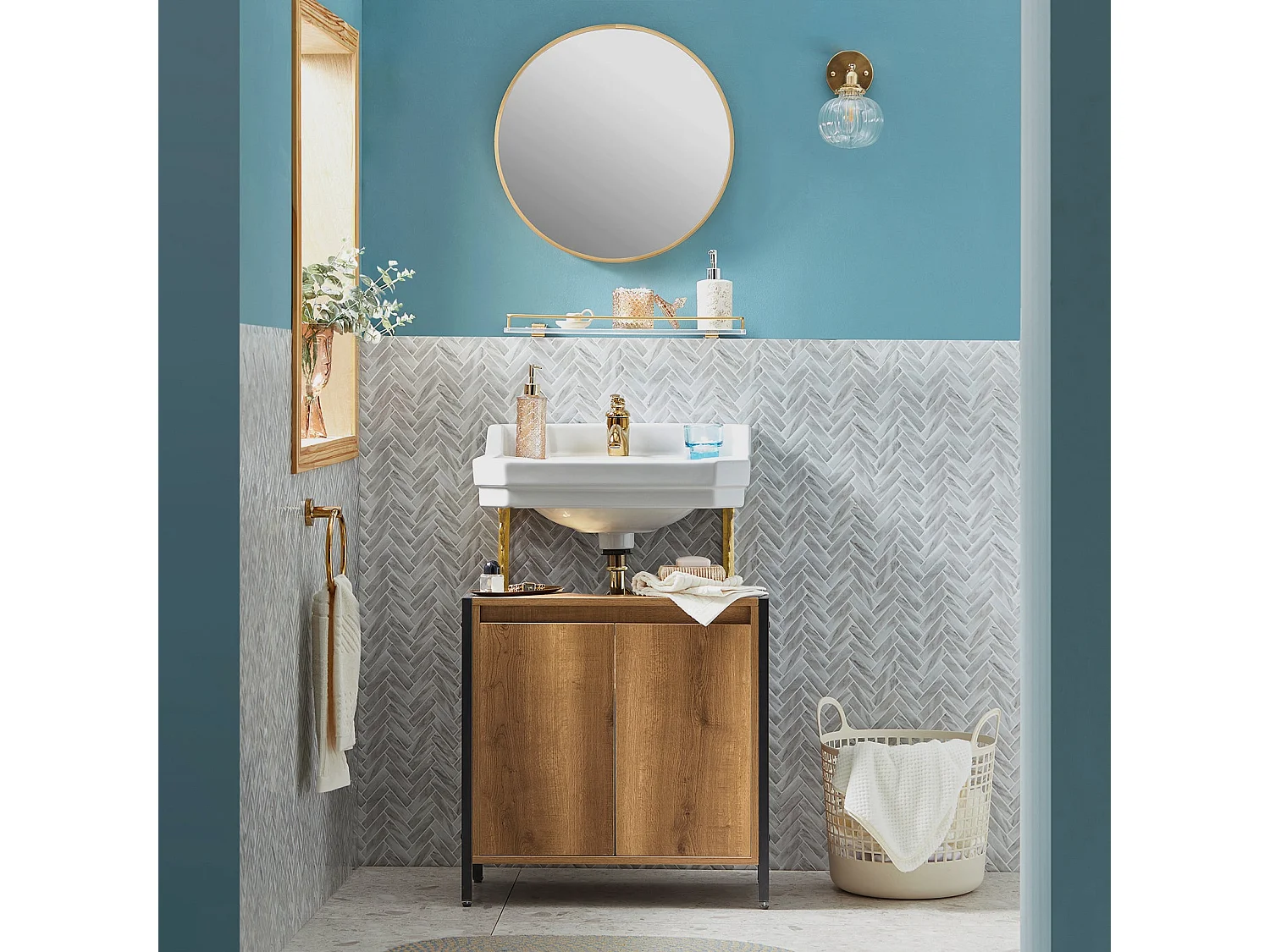 Mueble para Debajo del Lavabo Armario de Baño de Suelo 1 Estante y 2 Puertas 60 x 30 x 60 cm BZR63-PF SoBuy ES