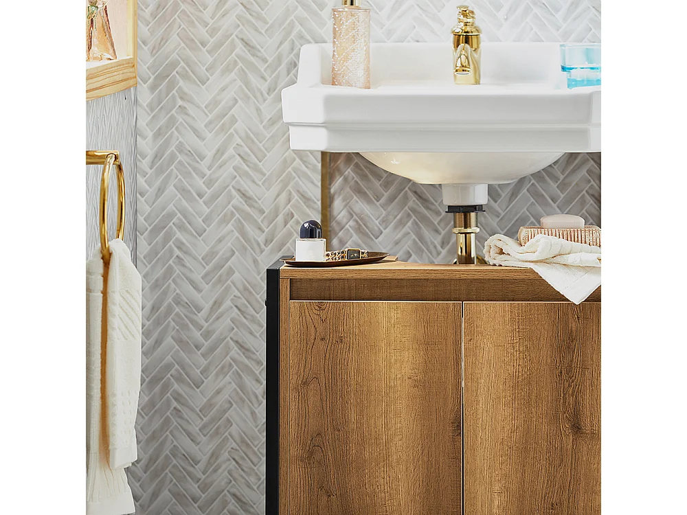 Mueble para Debajo del Lavabo Armario de Baño de Suelo 1 Estante y 2 Puertas 60 x 30 x 60 cm BZR63-PF SoBuy ES