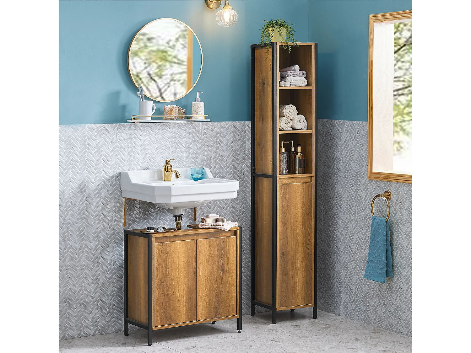 Mueble para Debajo del Lavabo Armario de Baño de Suelo 1 Estante y 2 Puertas 60 x 30 x 60 cm BZR63-PF SoBuy ES