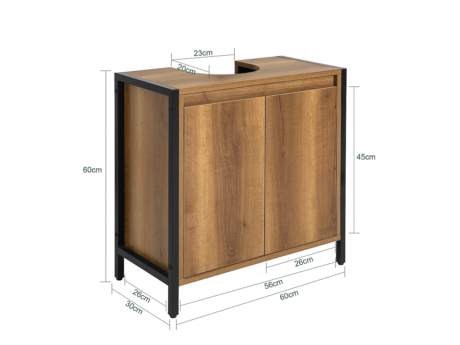 Mueble para Debajo del Lavabo Armario de Baño de Suelo 1 Estante y 2 Puertas 60 x 30 x 60 cm  BZR63-II-PF SoBuy ES