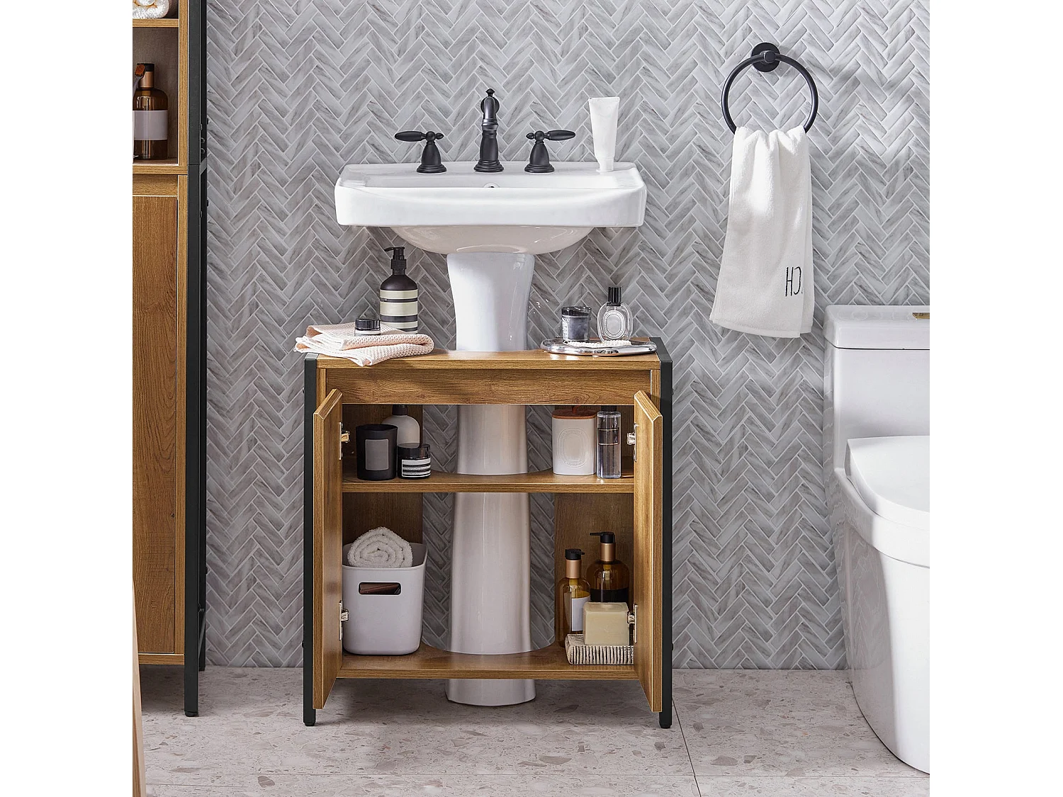 Mueble para Debajo del Lavabo Armario de Baño de Suelo 1 Estante y 2 Puertas 60 x 30 x 60 cm  BZR63-II-PF SoBuy ES