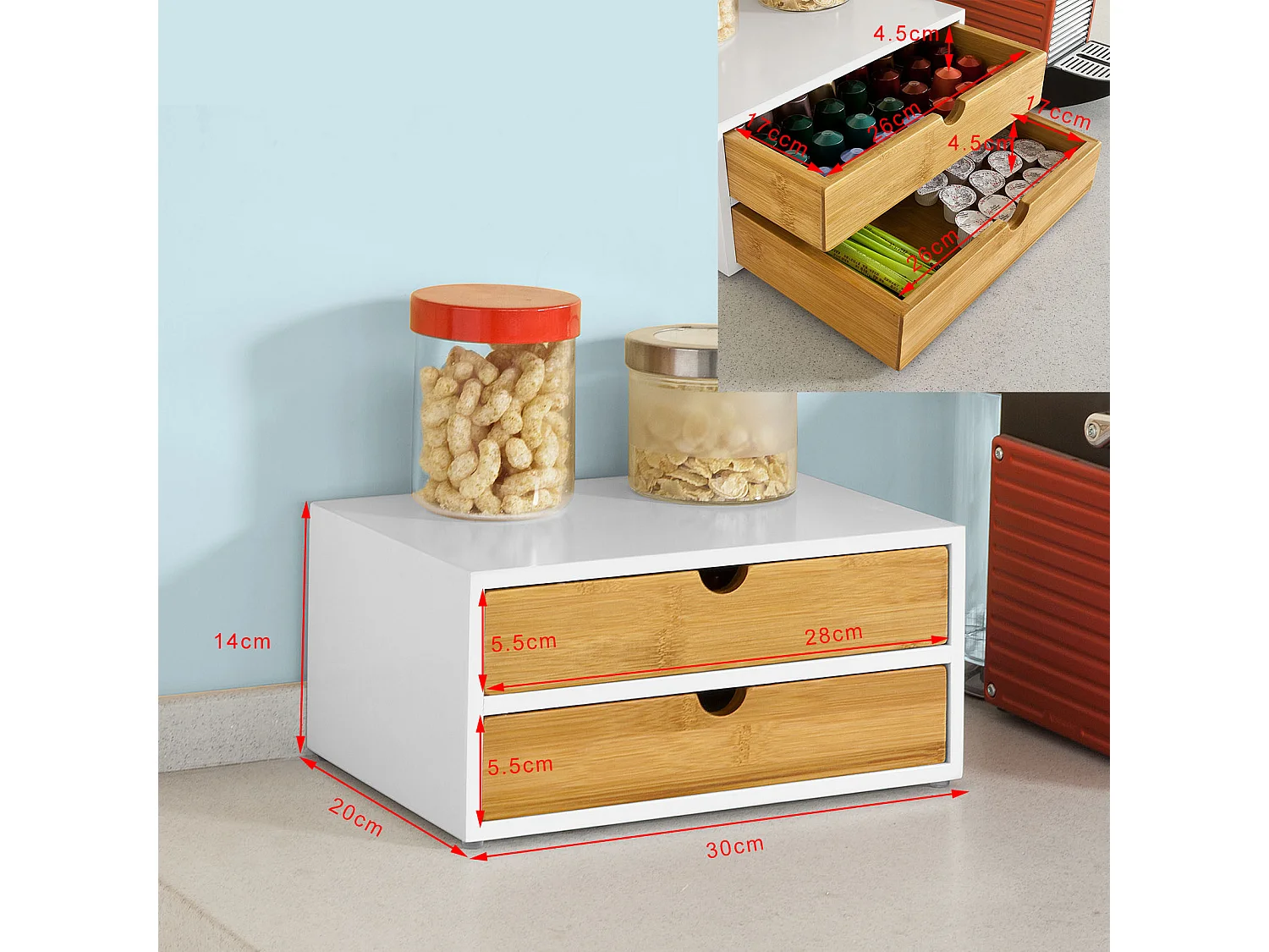 Boîte De Rangement À 2 Tiroirs Porte-capsules Nespresso Distributeur Boîte À Capsules, Frg180-wn