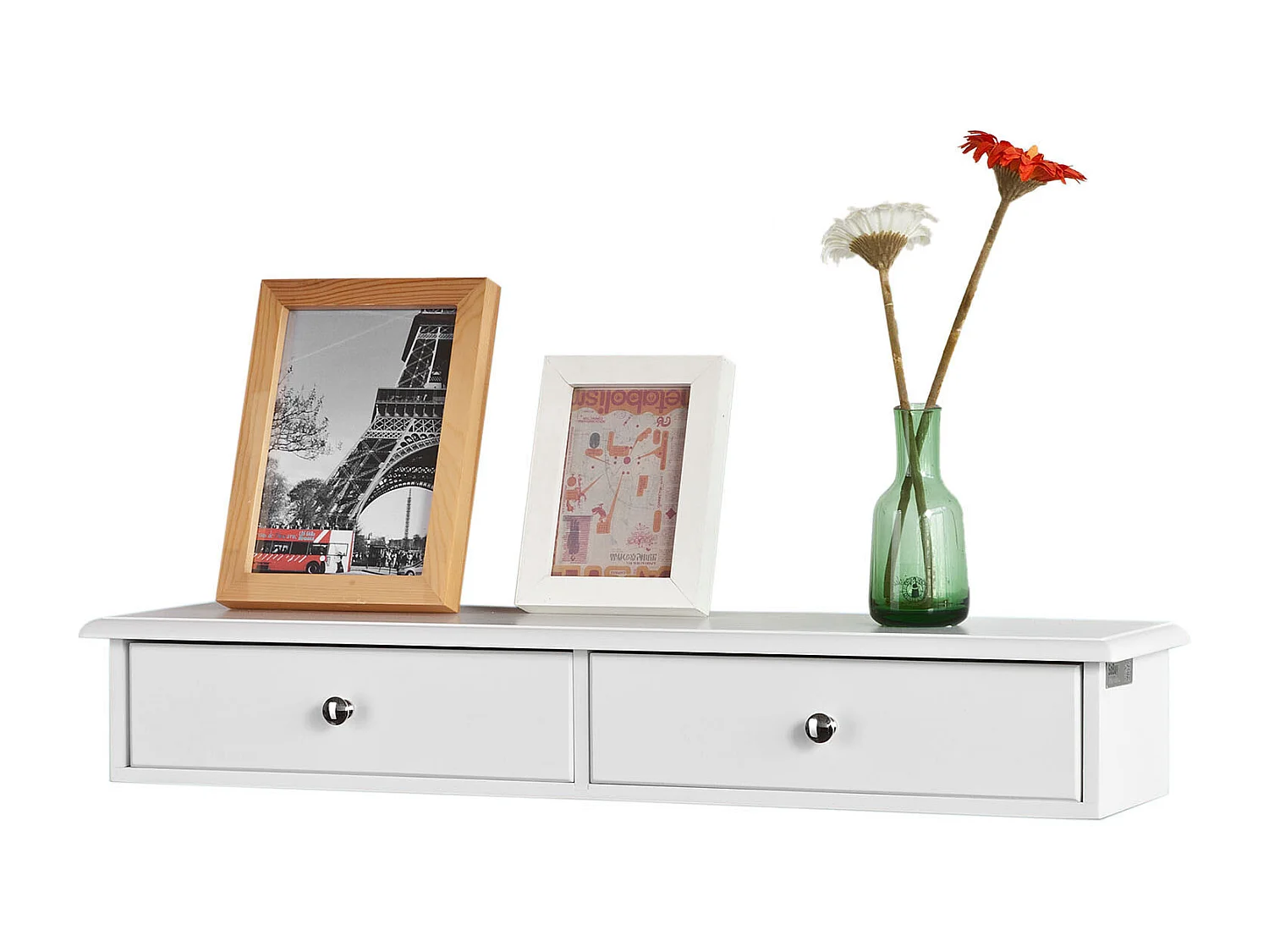 Meuble D’entrée De Rangement Étagère Murale 2 Tiroirs Armoire À Clés 63,5x13,5x10 cm, Frg43-w