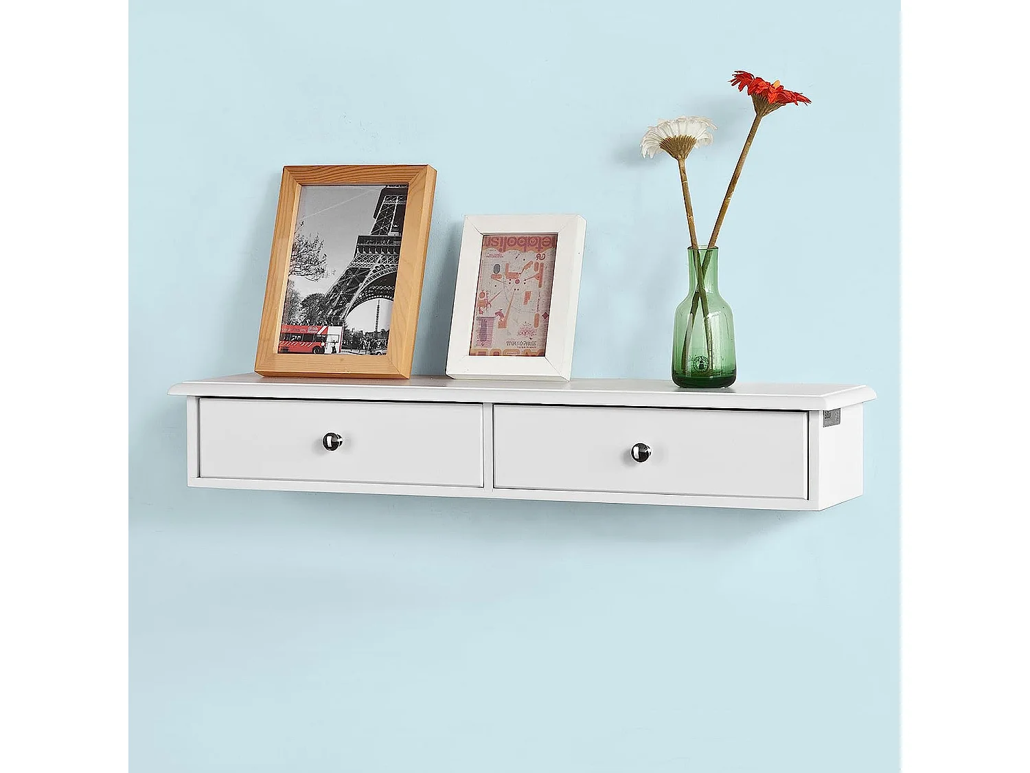 Meuble D’entrée De Rangement Étagère Murale 2 Tiroirs Armoire À Clés 63,5x13,5x10 cm, Frg43-w