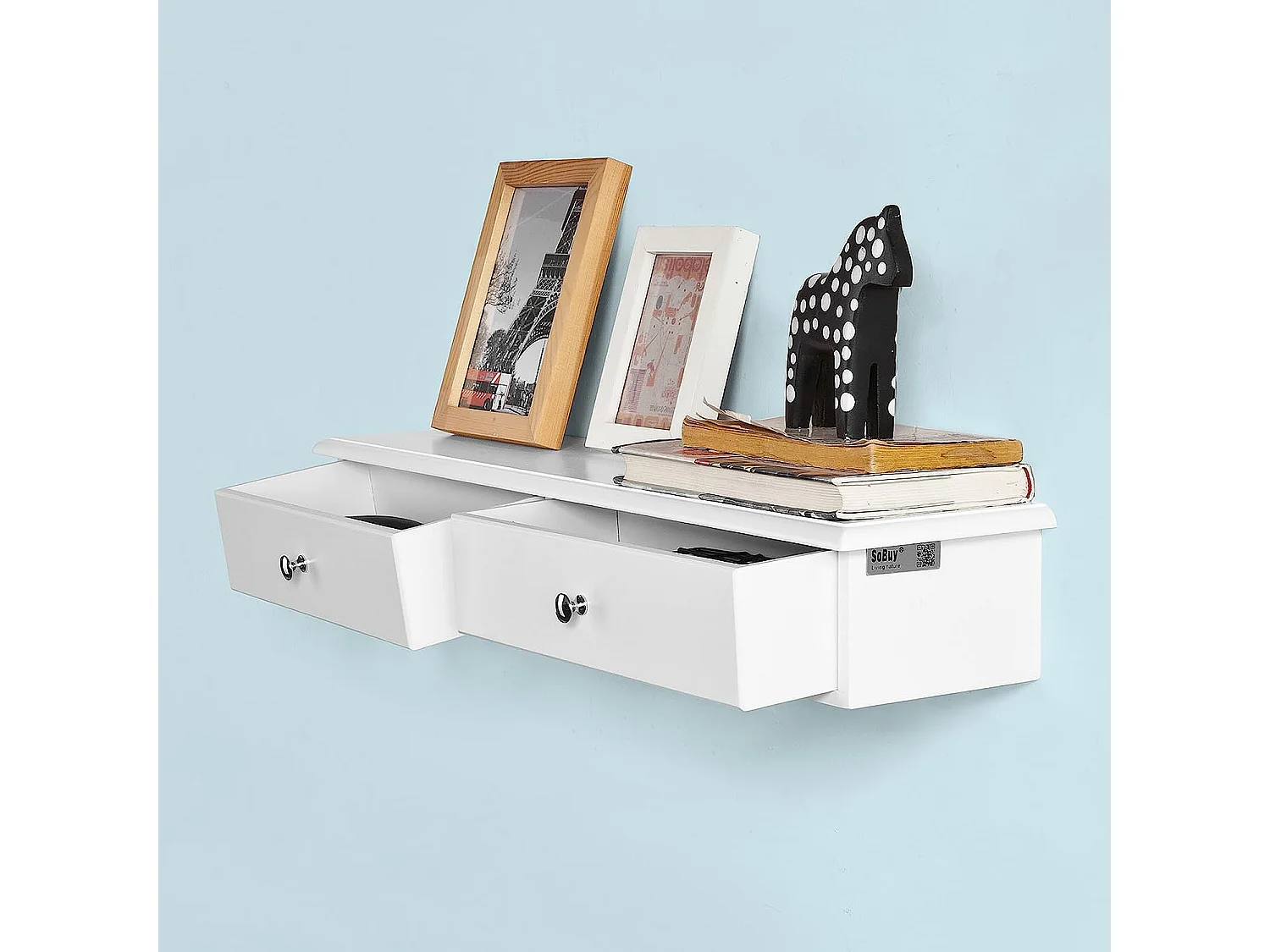 SoBuy FRG43-W Wandplank Wandrek Met 2 lades Wit
