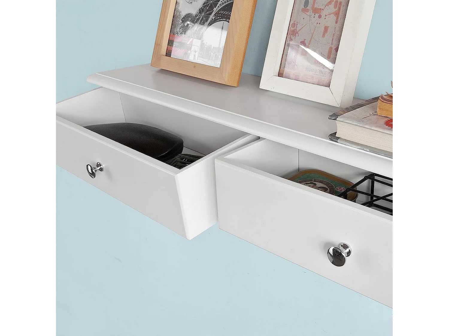 SoBuy FRG43-W Wandplank Wandrek Met 2 lades Wit