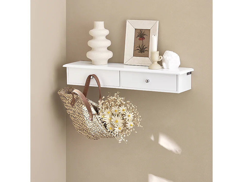 SoBuy FRG43-W Wandplank Wandrek Met 2 lades Wit