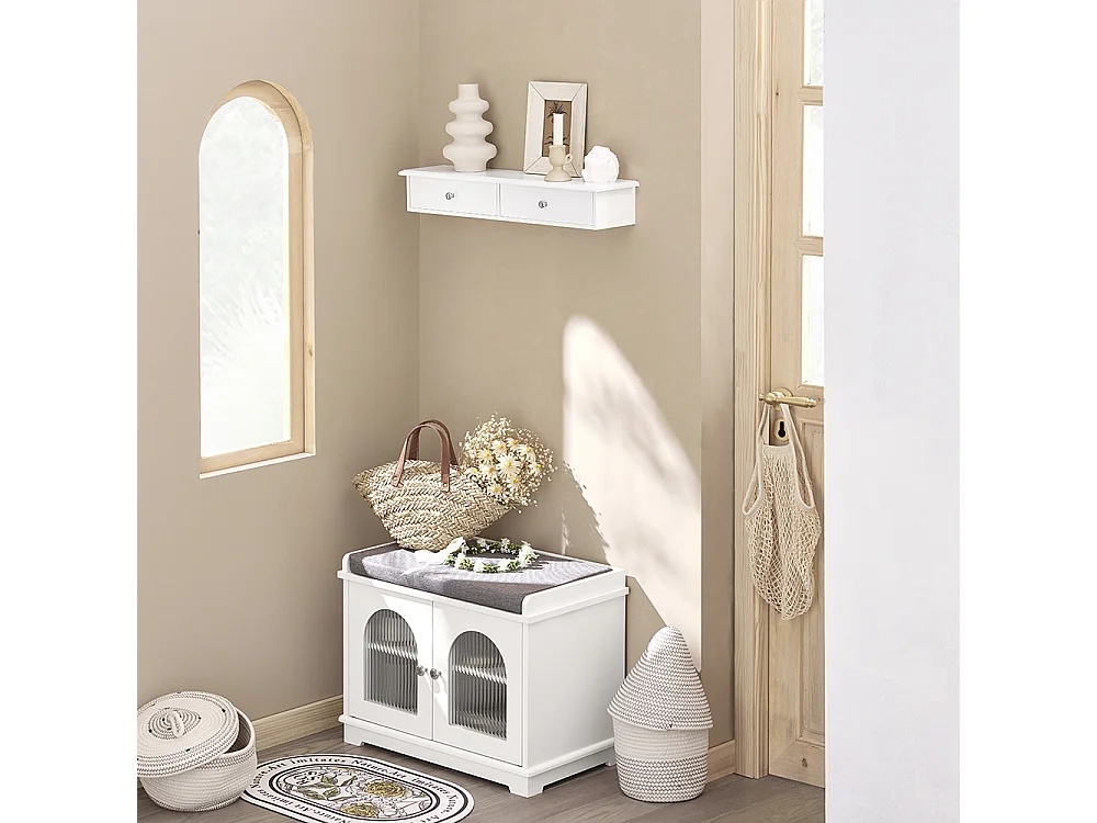 SoBuy FRG43-W Wandplank Wandrek Met 2 lades Wit