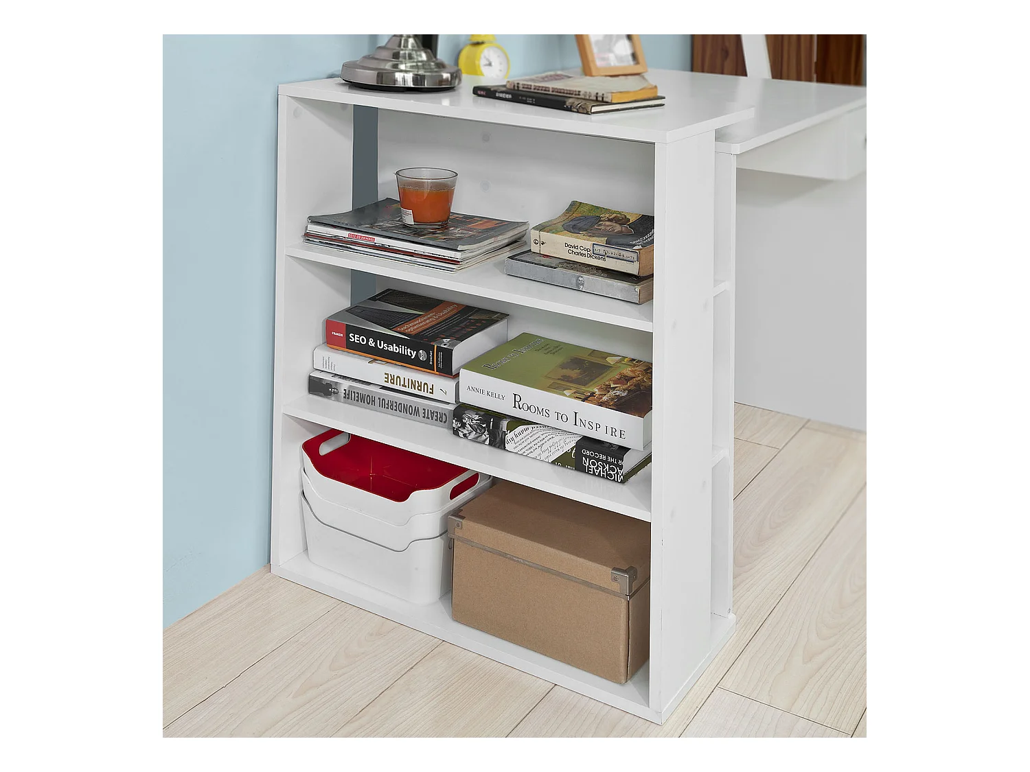 SoBuy FWT35-W Bureau Werktafel Computertafel - drie legplanken - Lade - Wit