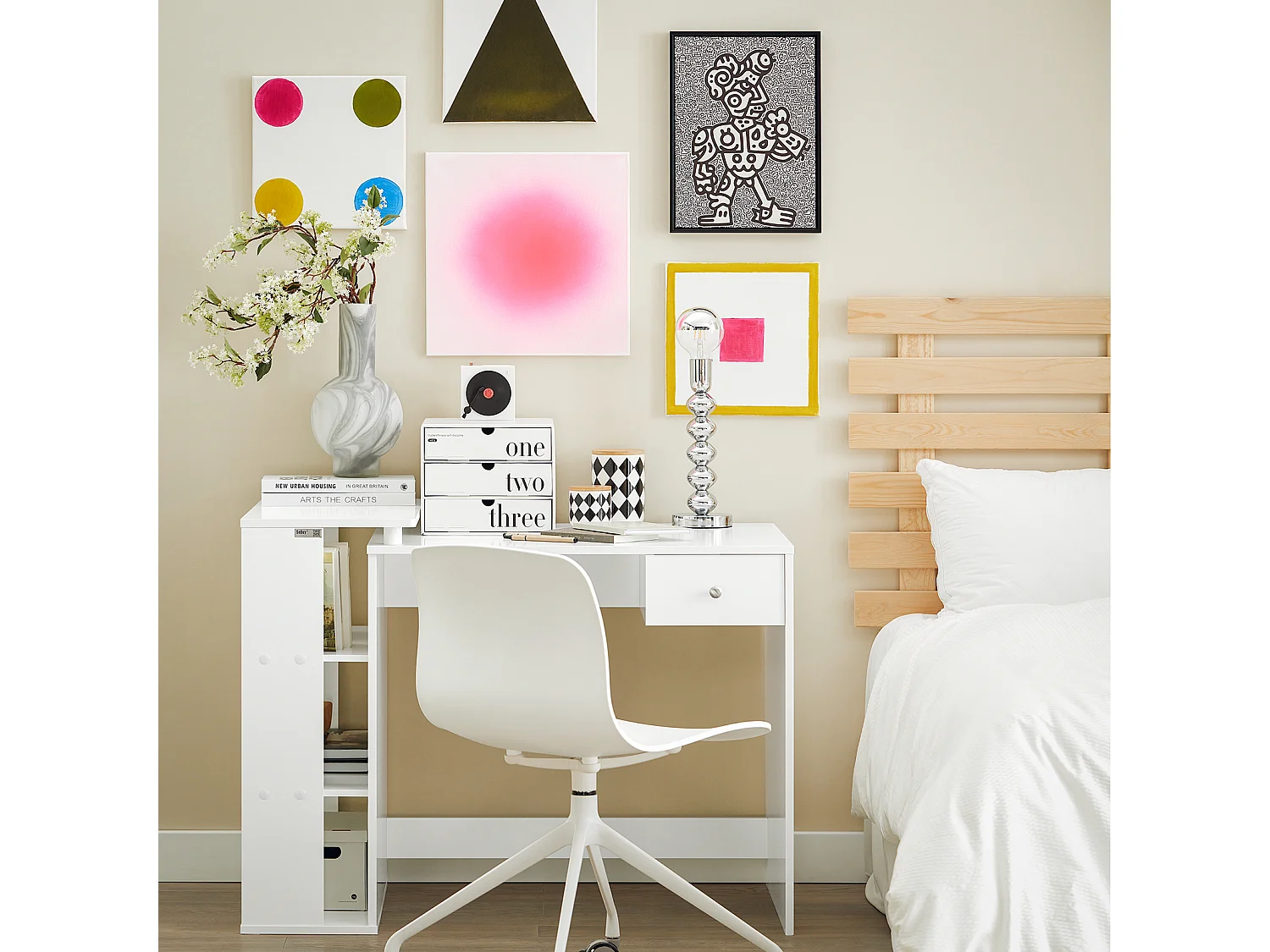 Table Bureau Informatique Plan De Travail Avec 3 Étagères Et 1 Tiroir, Blanc, Fwt35-w