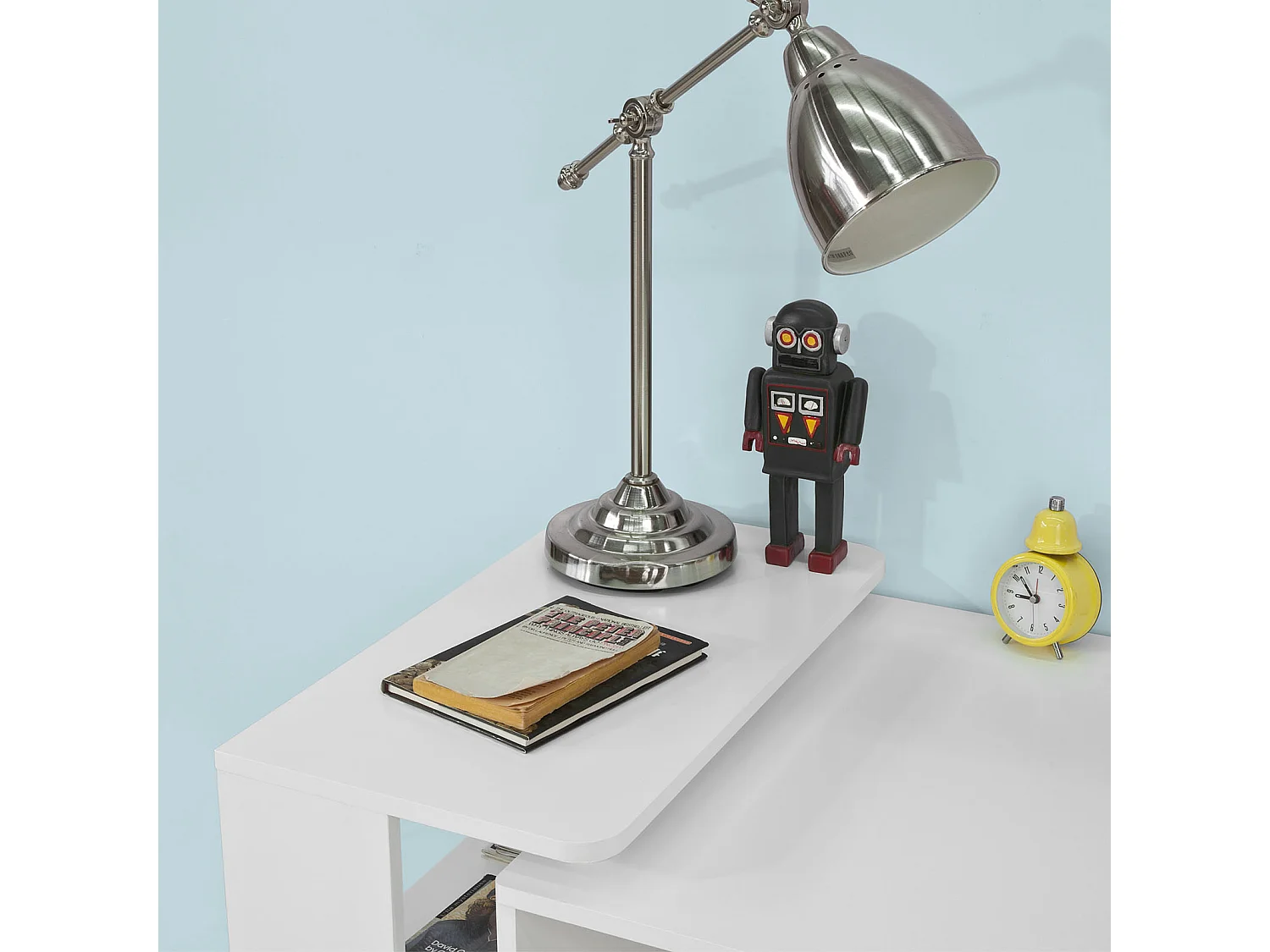 Table Bureau Informatique Plan De Travail Avec 3 Étagères Et 1 Tiroir, Blanc, Fwt35-w