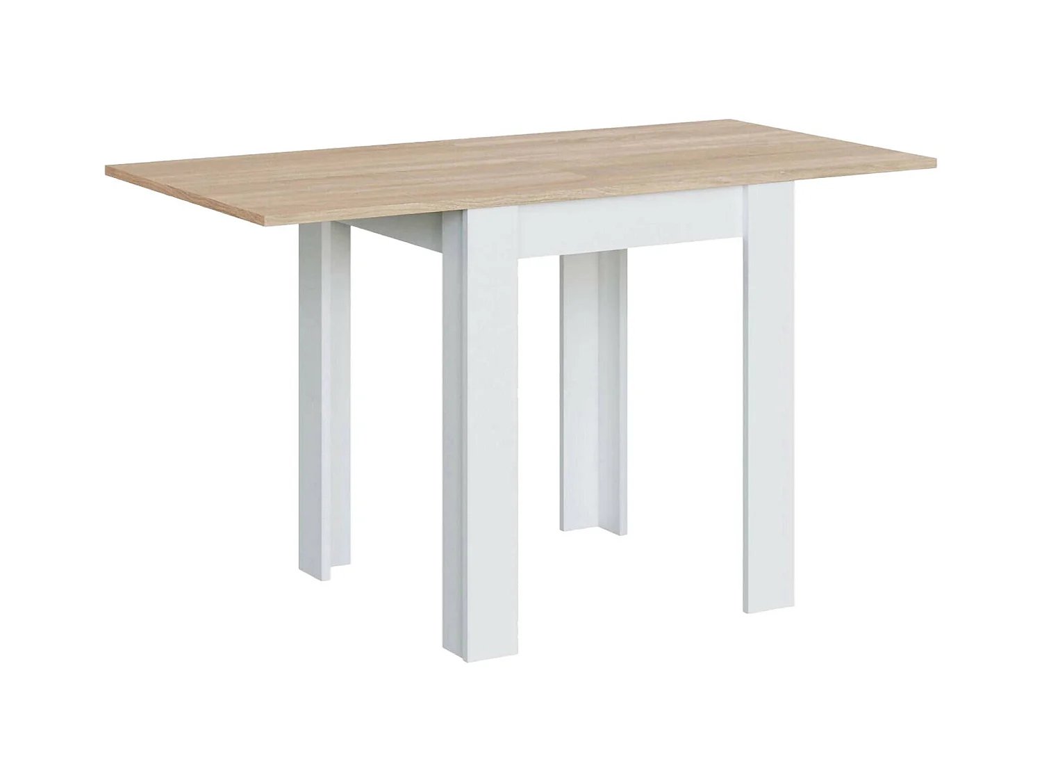 Table extensible Dkuavit, Etagère à manger pliante avec ouverture pour livre, Table d'appoint pliable, 67x67/135h79 cm, Blanc et Chêne