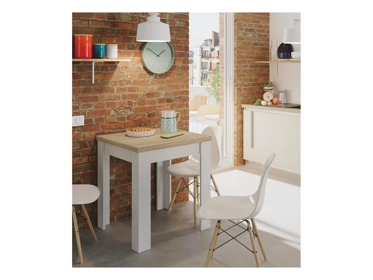 Mesa extensível Dkuavit, Mesa de jantar dobrável com abertura para livro, Mesa auxiliar dobrável, 67x67/135h79 cm, Branco e Carvalho