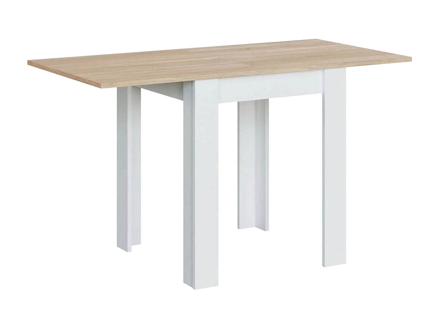 Table extensible Dkuavit, Etagère à manger pliante avec ouverture pour livre, Table d'appoint pliable, 67x67/135h79 cm, Blanc et Chêne