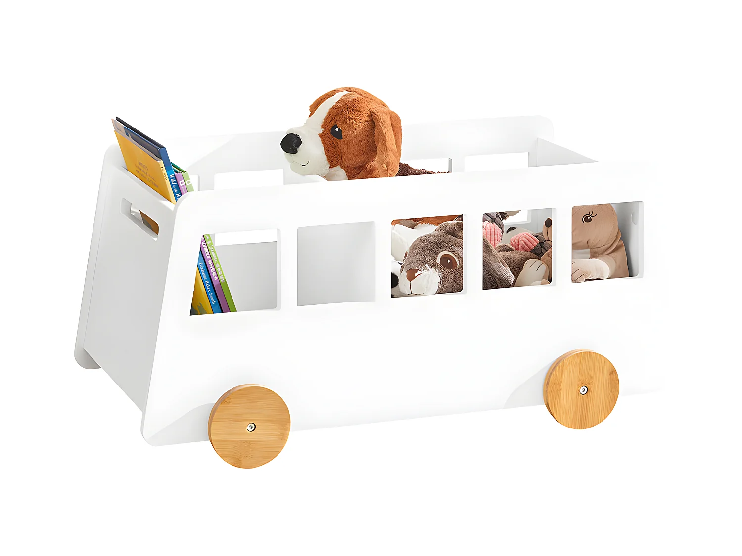 Chariot Bibliothèque Pour Enfants, Coffre À Roulettes, Organisateur Pour Jouets Et Livres, Kmb41-w