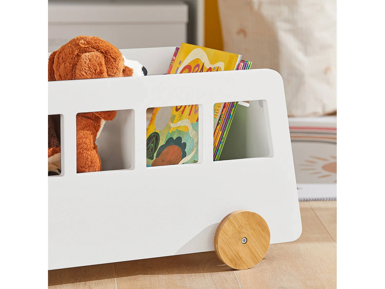 Chariot Bibliothèque Pour Enfants, Coffre À Roulettes, Organisateur Pour Jouets Et Livres, Kmb41-w