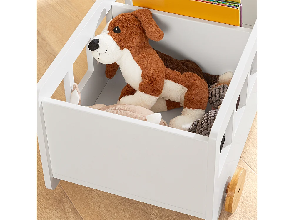 Chariot Bibliothèque Pour Enfants, Coffre À Roulettes, Organisateur Pour Jouets Et Livres, Kmb41-w