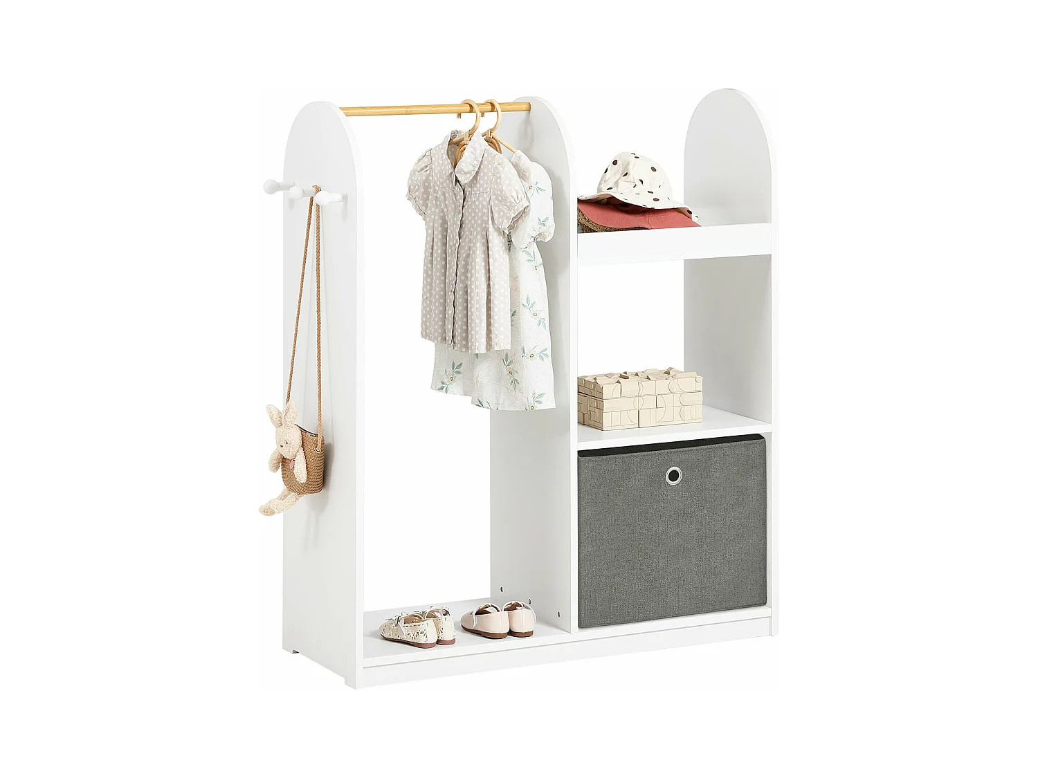 Portant Vêtements Chambre Enfant, Porte-vêtement, 3 Étagères, 1 Panier Et 3 Crochets, Kmb40-w