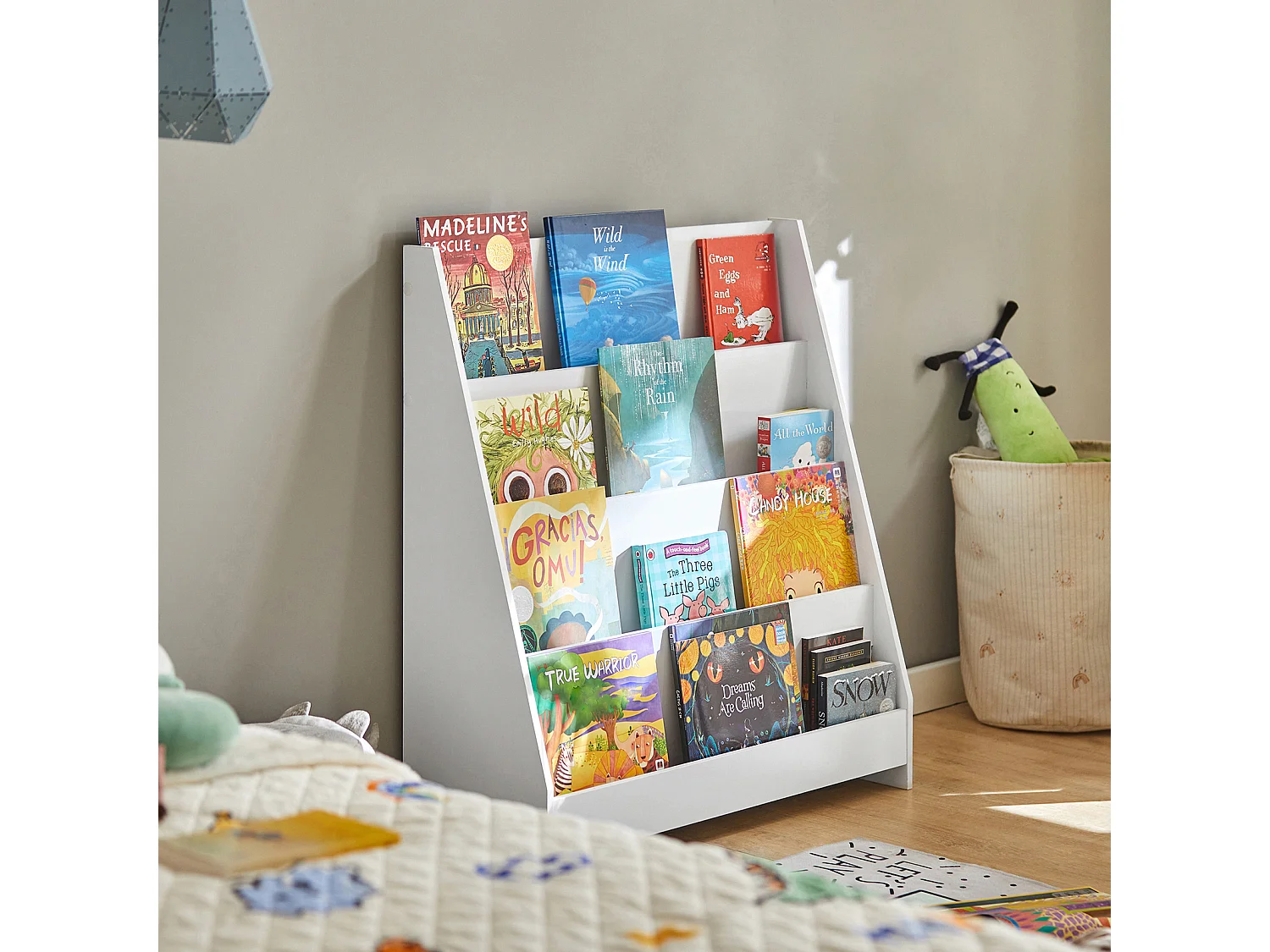 Étagère À Livres Pour Enfants Avec 4 Compartiments De Rangement Blanc, Kmb32-w