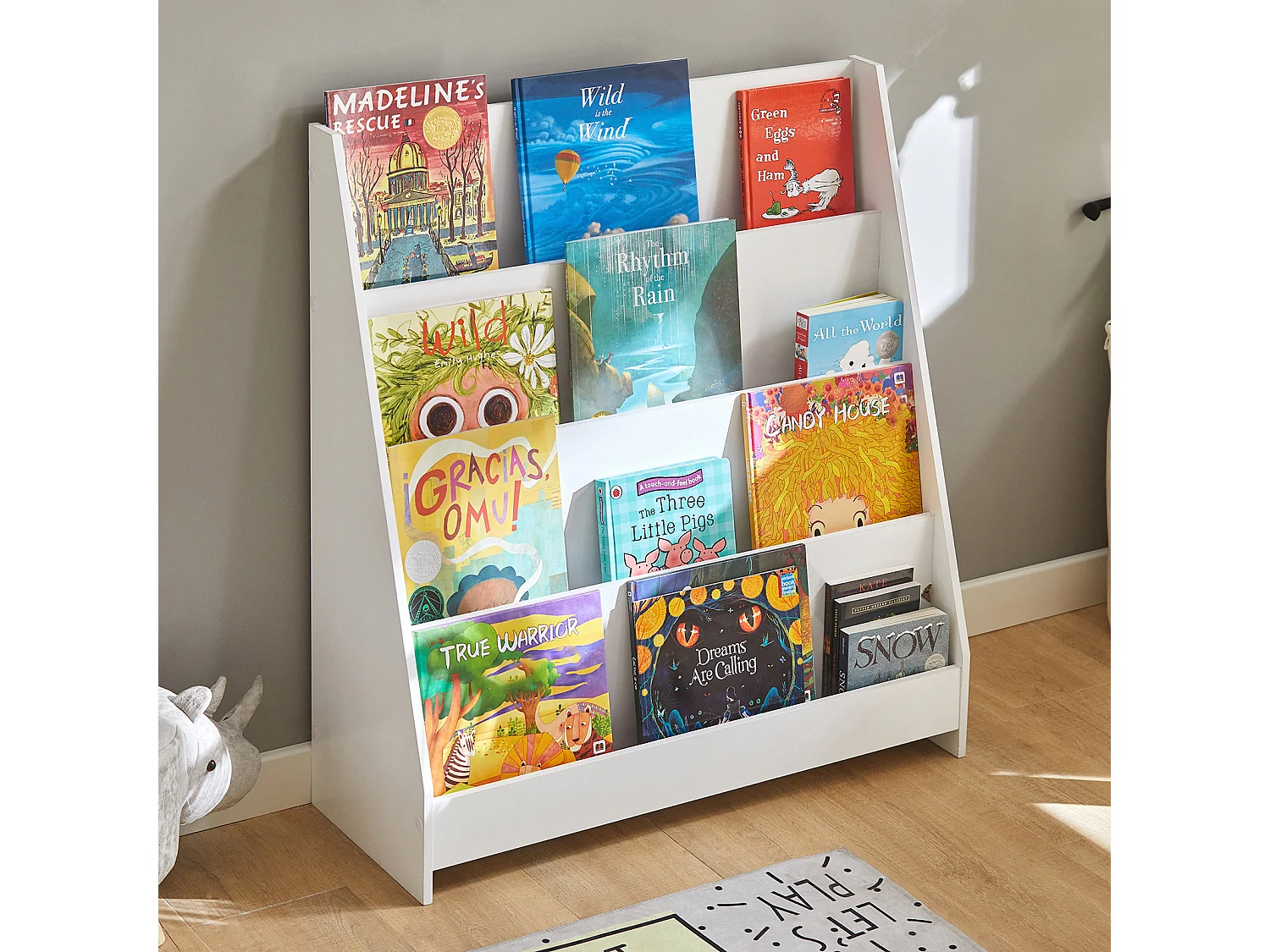 Étagère À Livres Pour Enfants Avec 4 Compartiments De Rangement Blanc, Kmb32-w