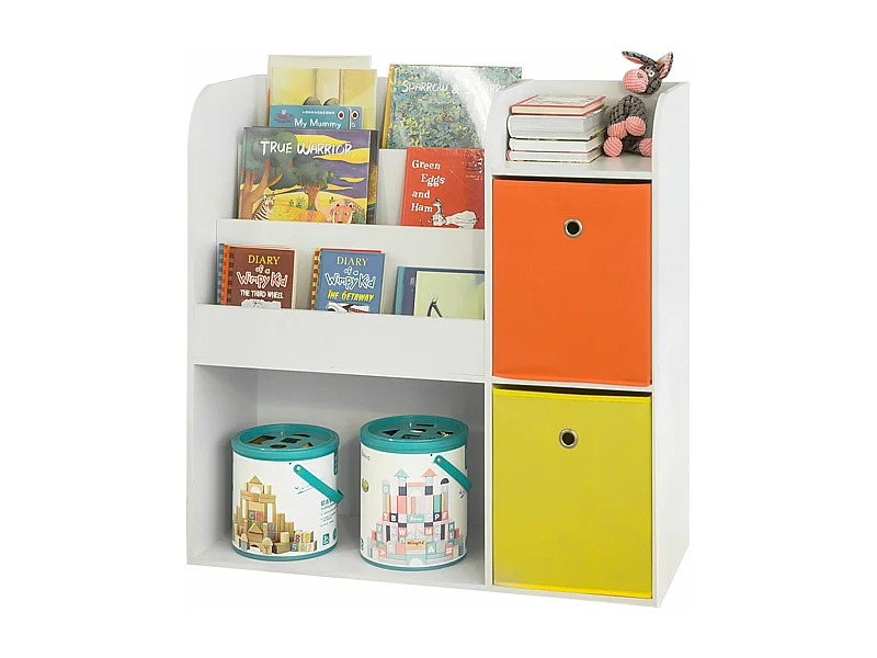 SoBuy KMB37-W Opbergplank voor kinderboeken en speelgoed Boekenkast met 2 manden