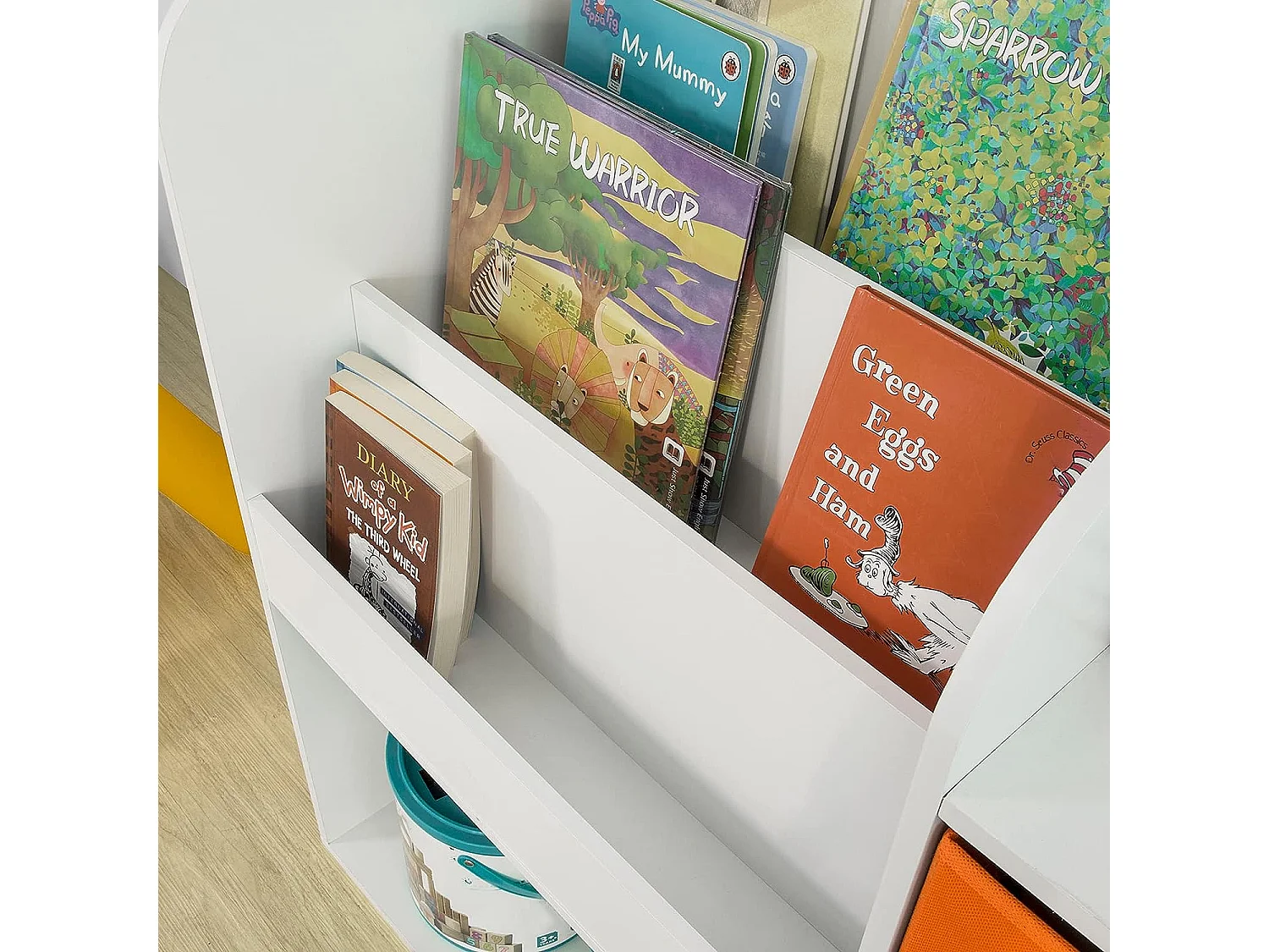 SoBuy KMB37-W Opbergplank voor kinderboeken en speelgoed Boekenkast met 2 manden