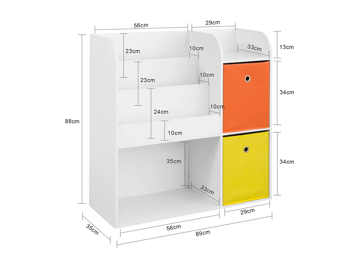 SoBuy KMB37-W Opbergplank voor kinderboeken en speelgoed Boekenkast met 2 manden