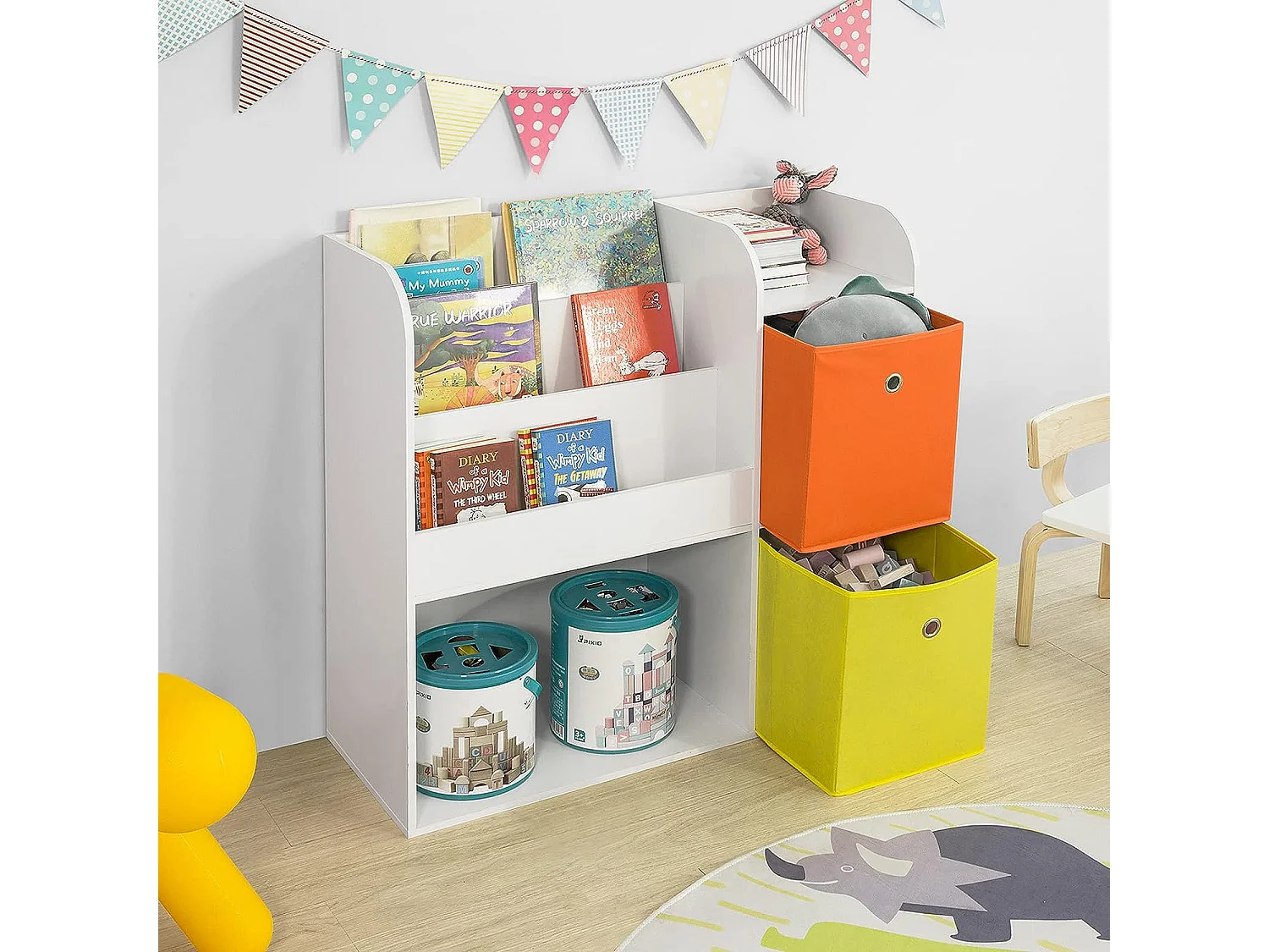 Étagère De Rangement Pour Livres Et Jouets Enfant Bibliothèque Avec 2 Paniers, Kmb37-w