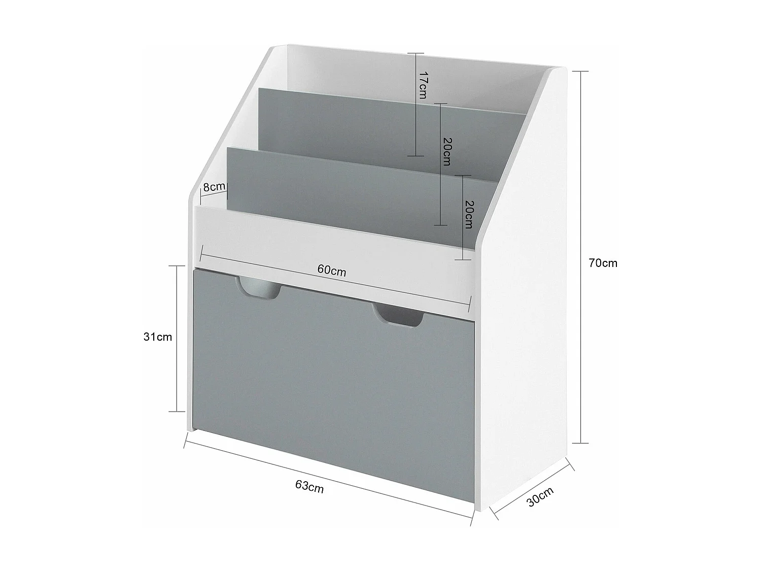 Bibliothèque Étagère À Livres Étagère À 3 Niveaux Avec 1 Boîte De Rangement, Kmb17-hg