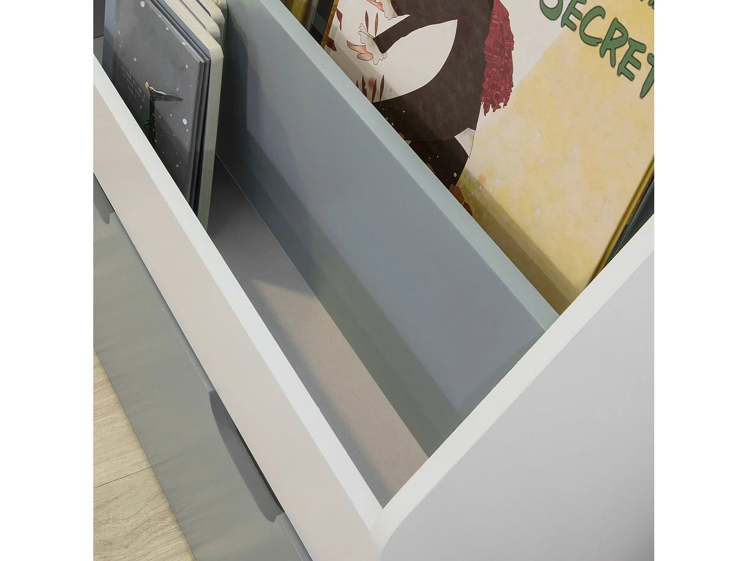 Bibliothèque Étagère À Livres Étagère À 3 Niveaux Avec 1 Boîte De Rangement, Kmb17-hg