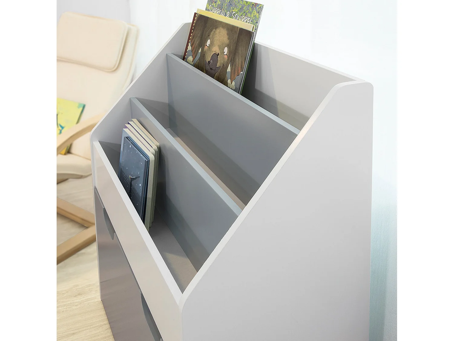 Bibliothèque Étagère À Livres Étagère À 3 Niveaux Avec 1 Boîte De Rangement, Kmb17-hg