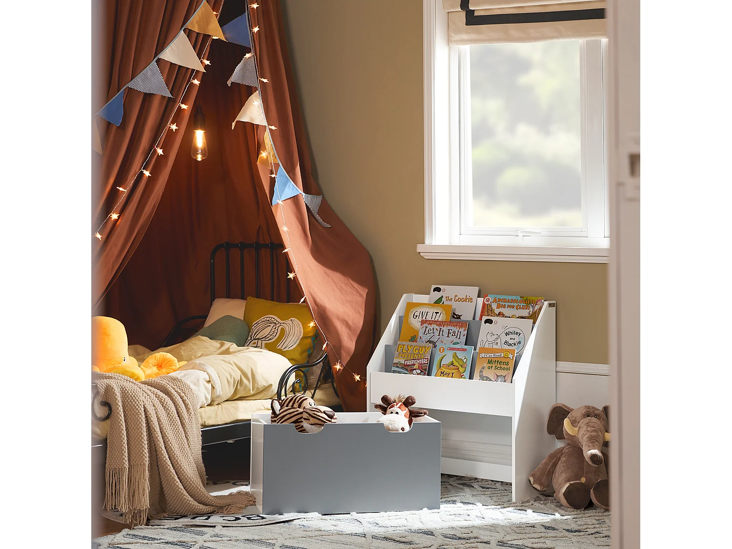 Bibliothèque Étagère À Livres Étagère À 3 Niveaux Avec 1 Boîte De Rangement, Kmb17-hg