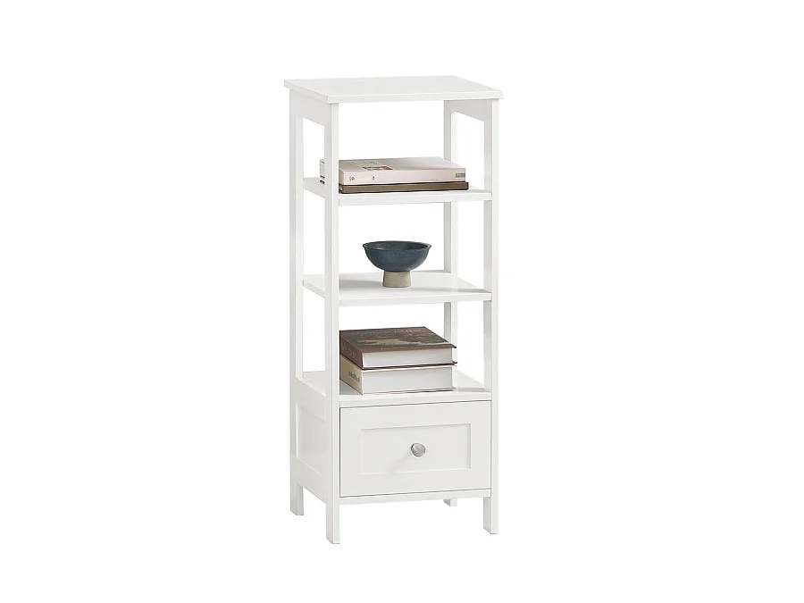 Table D’appoint Haute Bout De Canapé Étagère De Rangement N 3 Niveaux Avec 1 Tiroir, Fbt91-w