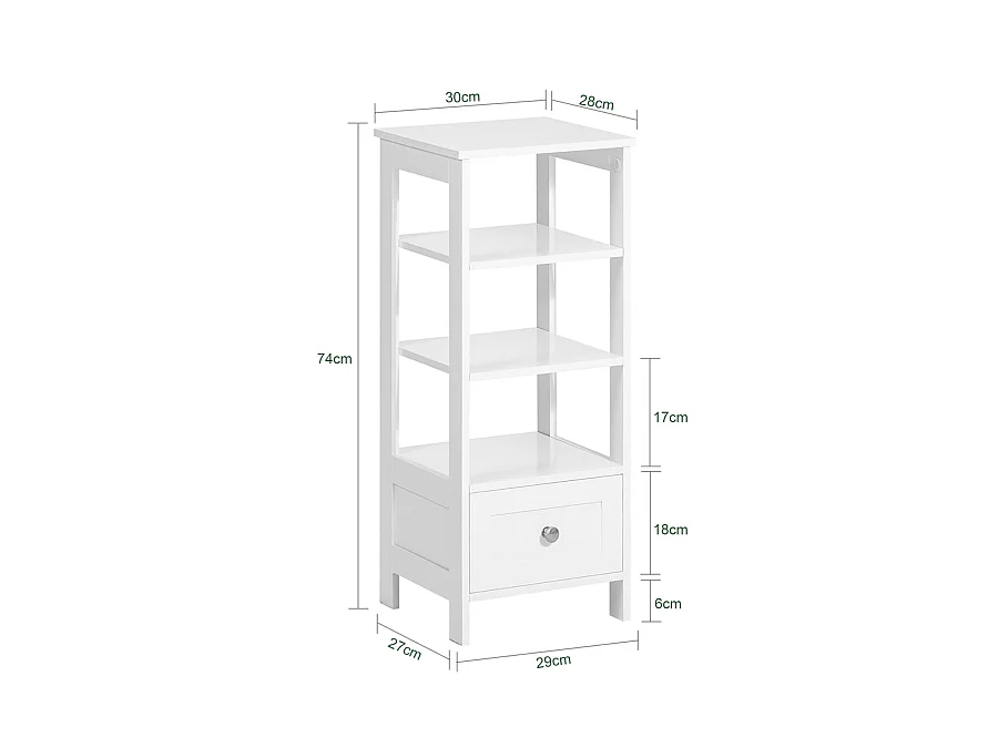 Table D’appoint Haute Bout De Canapé Étagère De Rangement N 3 Niveaux Avec 1 Tiroir, Fbt91-w