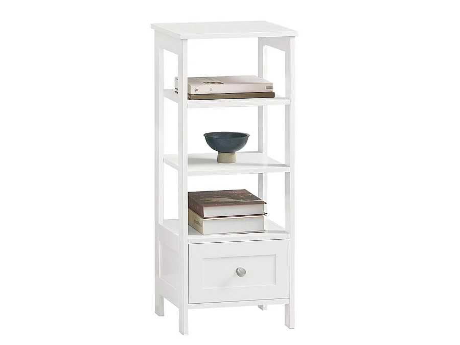 Table D’appoint Haute Bout De Canapé Étagère De Rangement N 3 Niveaux Avec 1 Tiroir, Fbt91-w