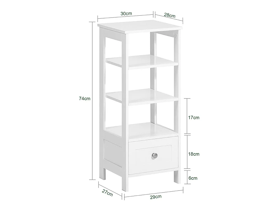 Table D’appoint Haute Bout De Canapé Étagère De Rangement N 3 Niveaux Avec 1 Tiroir, Fbt91-w