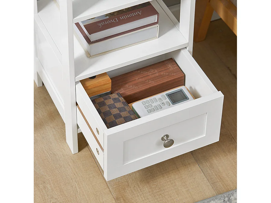 Table D’appoint Haute Bout De Canapé Étagère De Rangement N 3 Niveaux Avec 1 Tiroir, Fbt91-w