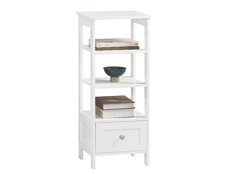 Mesa Auxiliar Alta Mesita de noche con 1 cajón y 3 Niveles Mesa para salón comedor Blanco 30 x 28 x 74 cm FBT91-W SoBuy ES