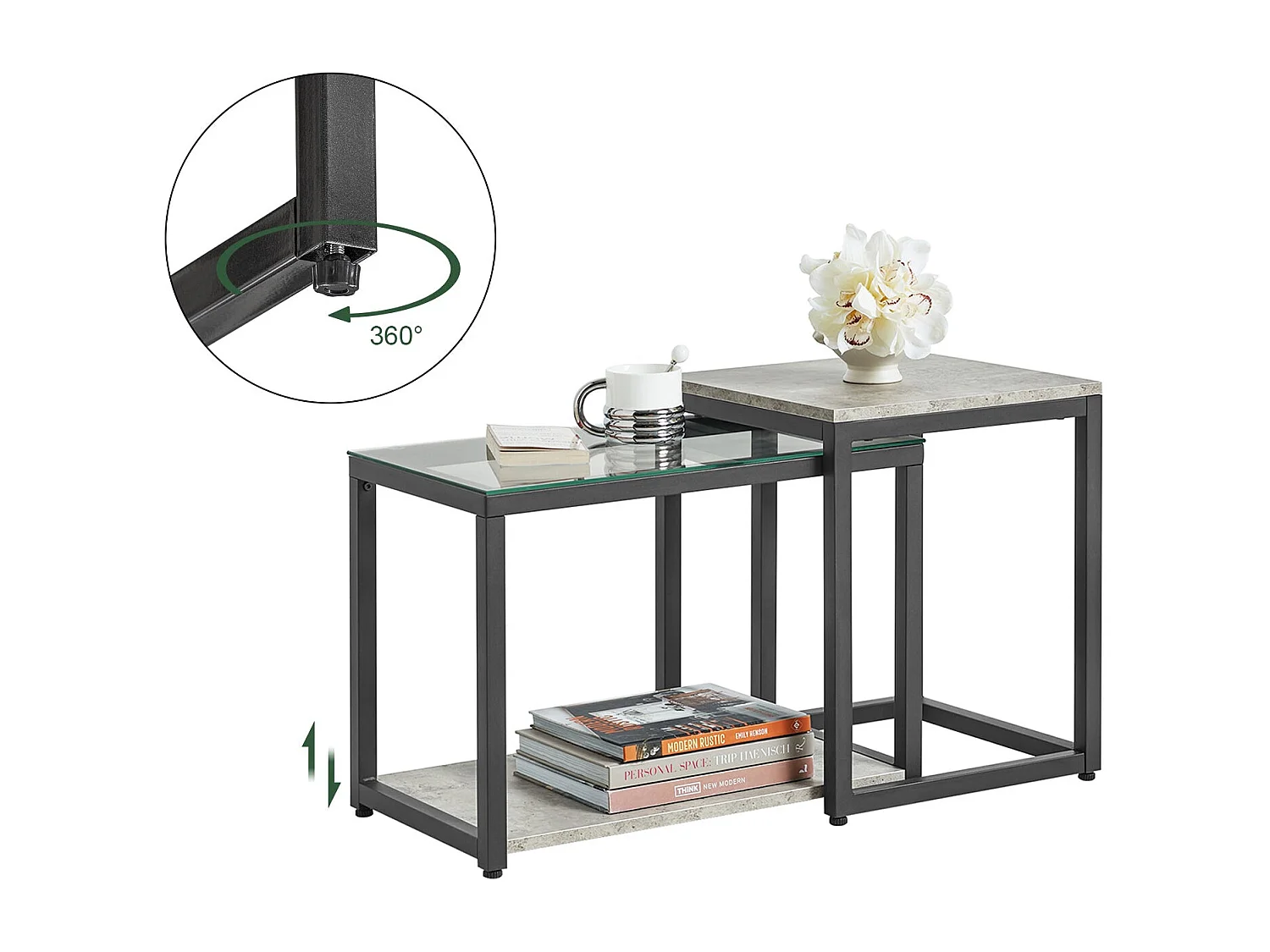 Lot De 2 Tables Basses Gigognes Tables De Salon Set De 2 Tables D'appoint Empilables Gris, Fbt35-hg