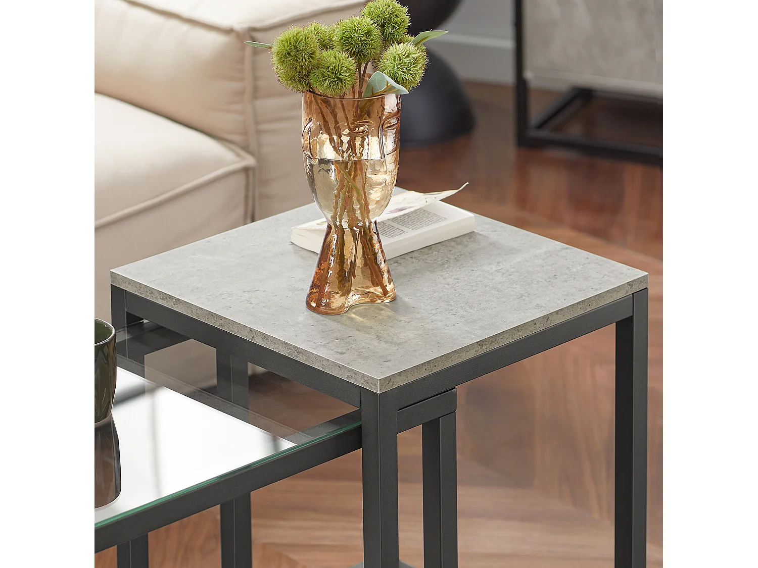 Lot De 2 Tables Basses Gigognes Tables De Salon Set De 2 Tables D'appoint Empilables Gris, Fbt35-hg