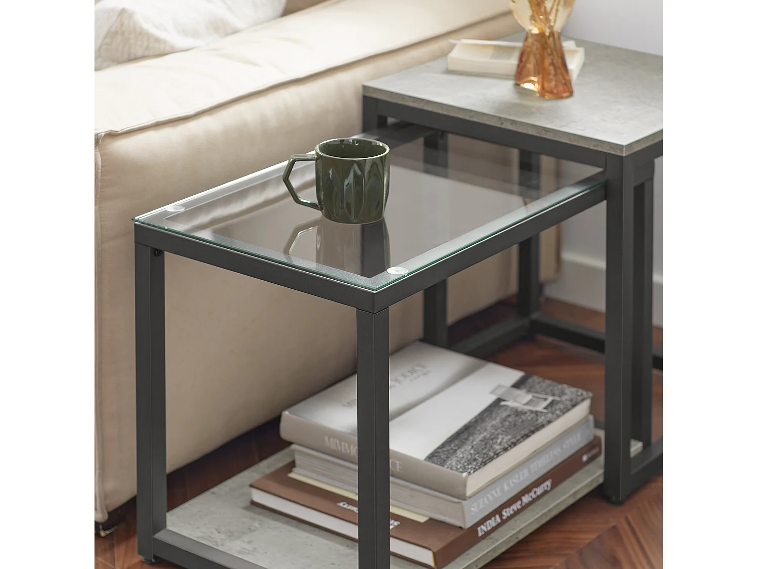 Lot De 2 Tables Basses Gigognes Tables De Salon Set De 2 Tables D'appoint Empilables Gris, Fbt35-hg