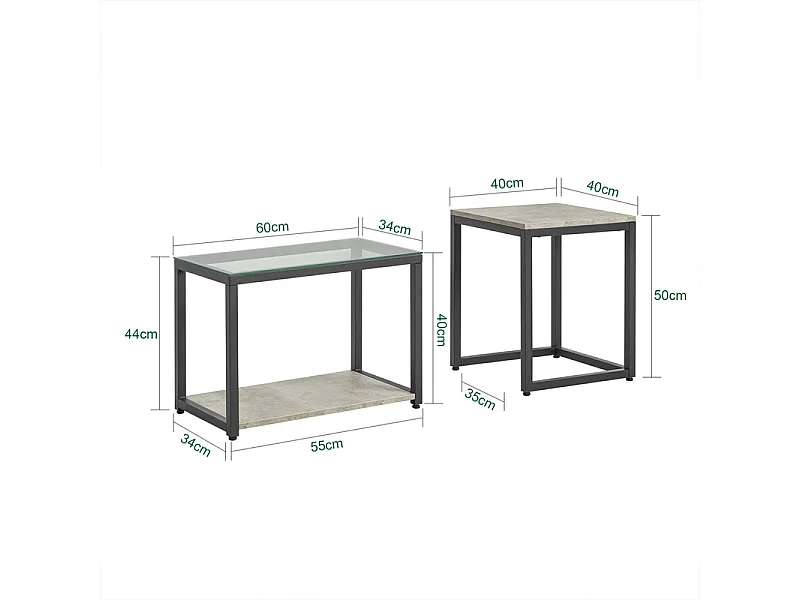 Lot De 2 Tables Basses Gigognes Tables De Salon Set De 2 Tables D'appoint Empilables Gris, Fbt35-hg