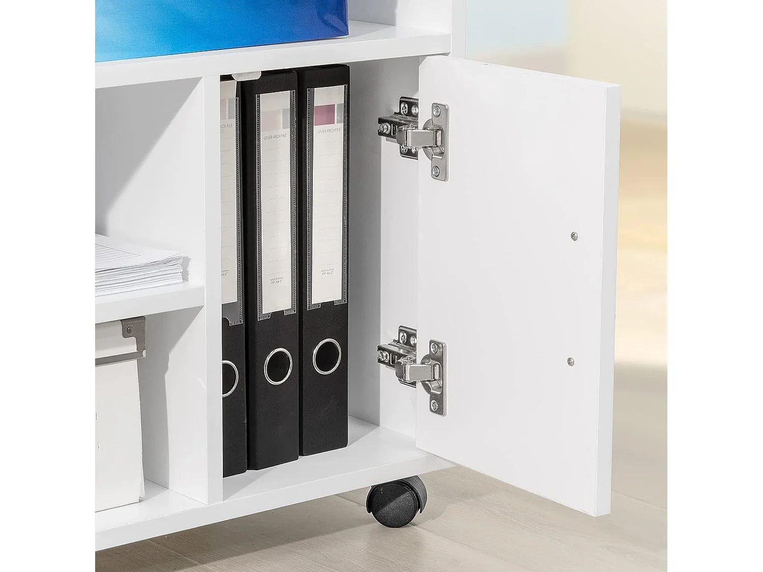 SoBuy FBT106-W Ondersteuning Imprimante Roulant Bureau Mobile Caisson Meuble de Rangement Bureau avec tiroir et porte