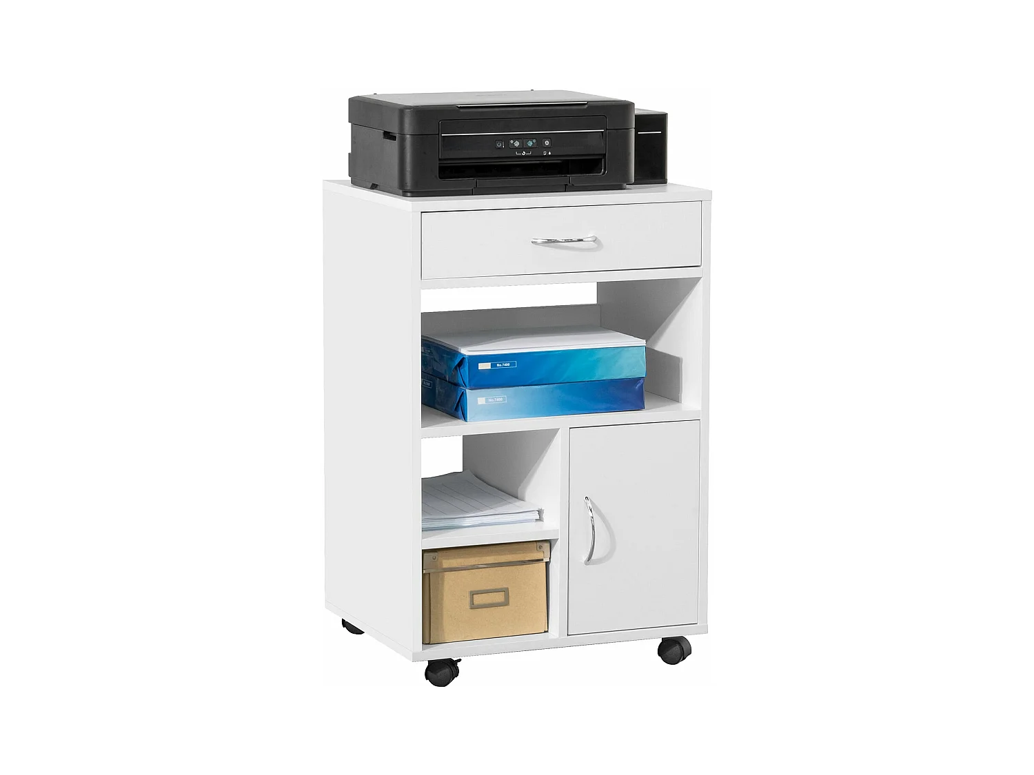 SoBuy FBT106-W Ondersteuning Imprimante Roulant Bureau Mobile Caisson Meuble de Rangement Bureau avec tiroir et porte
