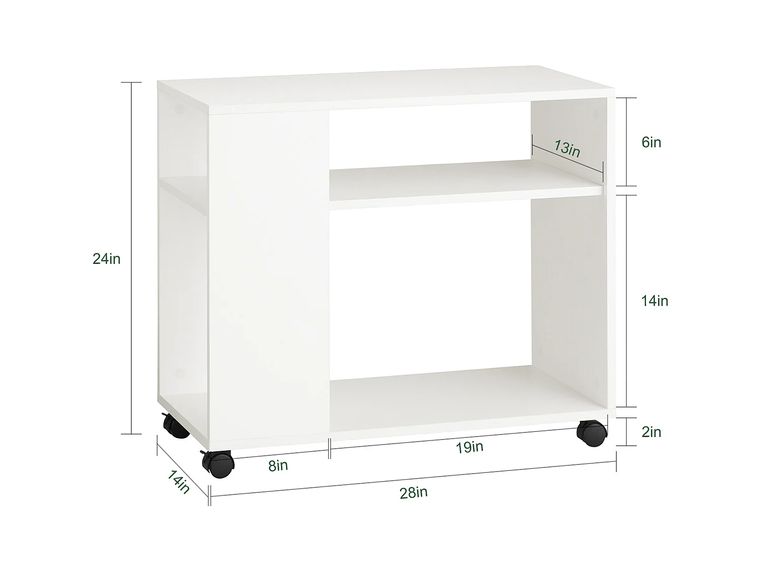 Mesa Auxiliar con 2 Estantes, Consola,Mesita de Noche con Ruedas FBT34-W SoBuy ES